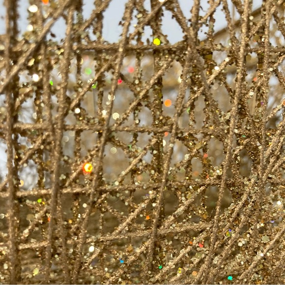 GOLD TONE Sparkly Glitter Wire Rectangle Basket w Handle 12 x 7.5 x6.5 inches - Picture 8 of 15